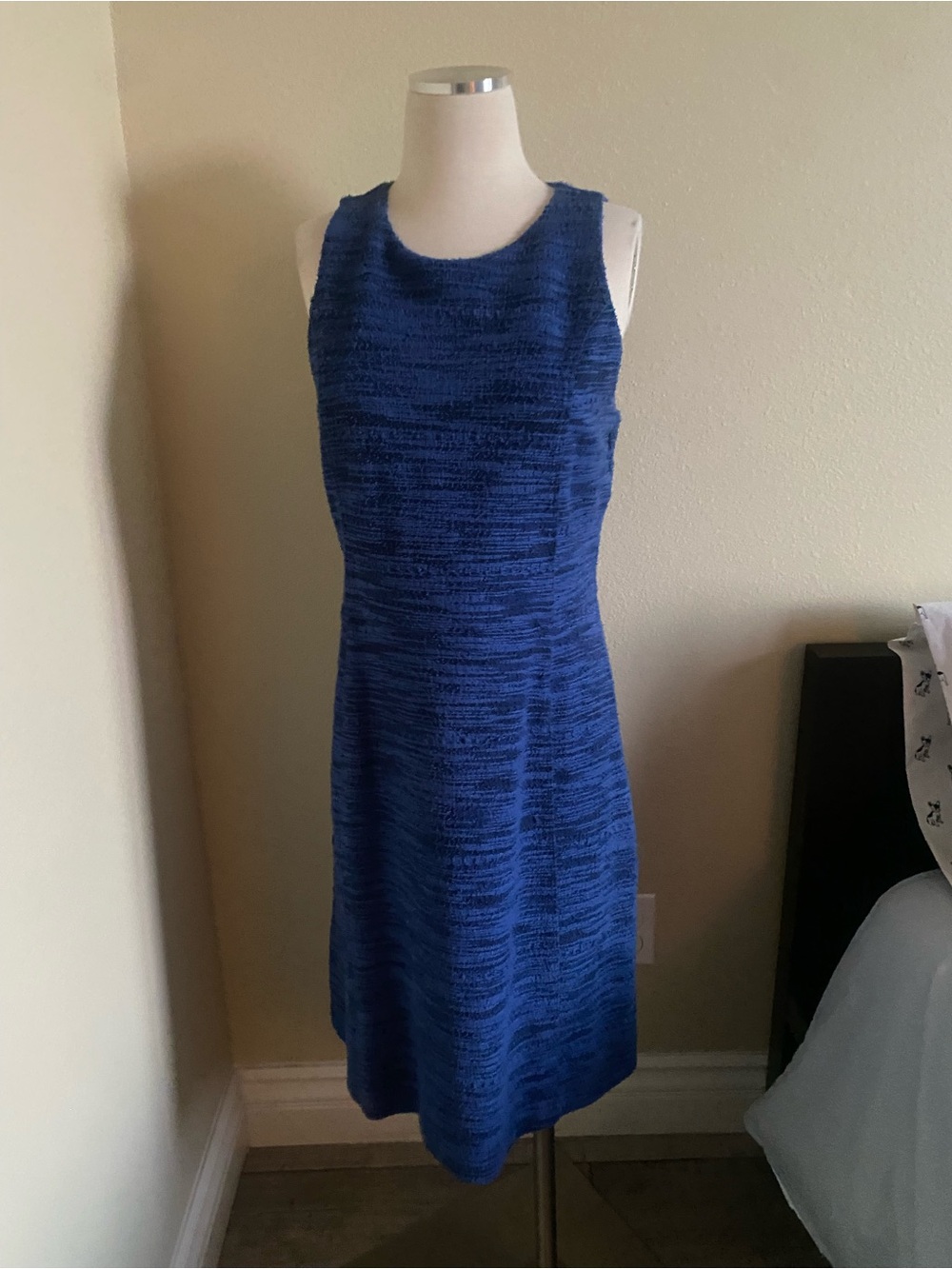 LOFT Sleeveless Textured Navy Blue A-Line Dress